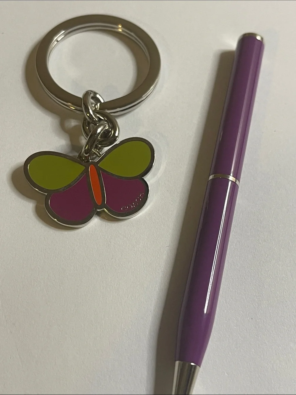 Coach Colorful Butterfly Keychain - Green, Purple & Orange and Purple Coach Pen